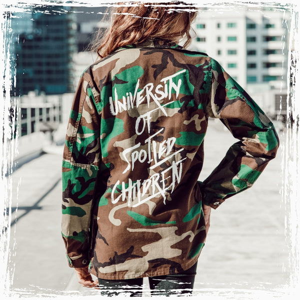 Camo jacket with 2025 writing on back